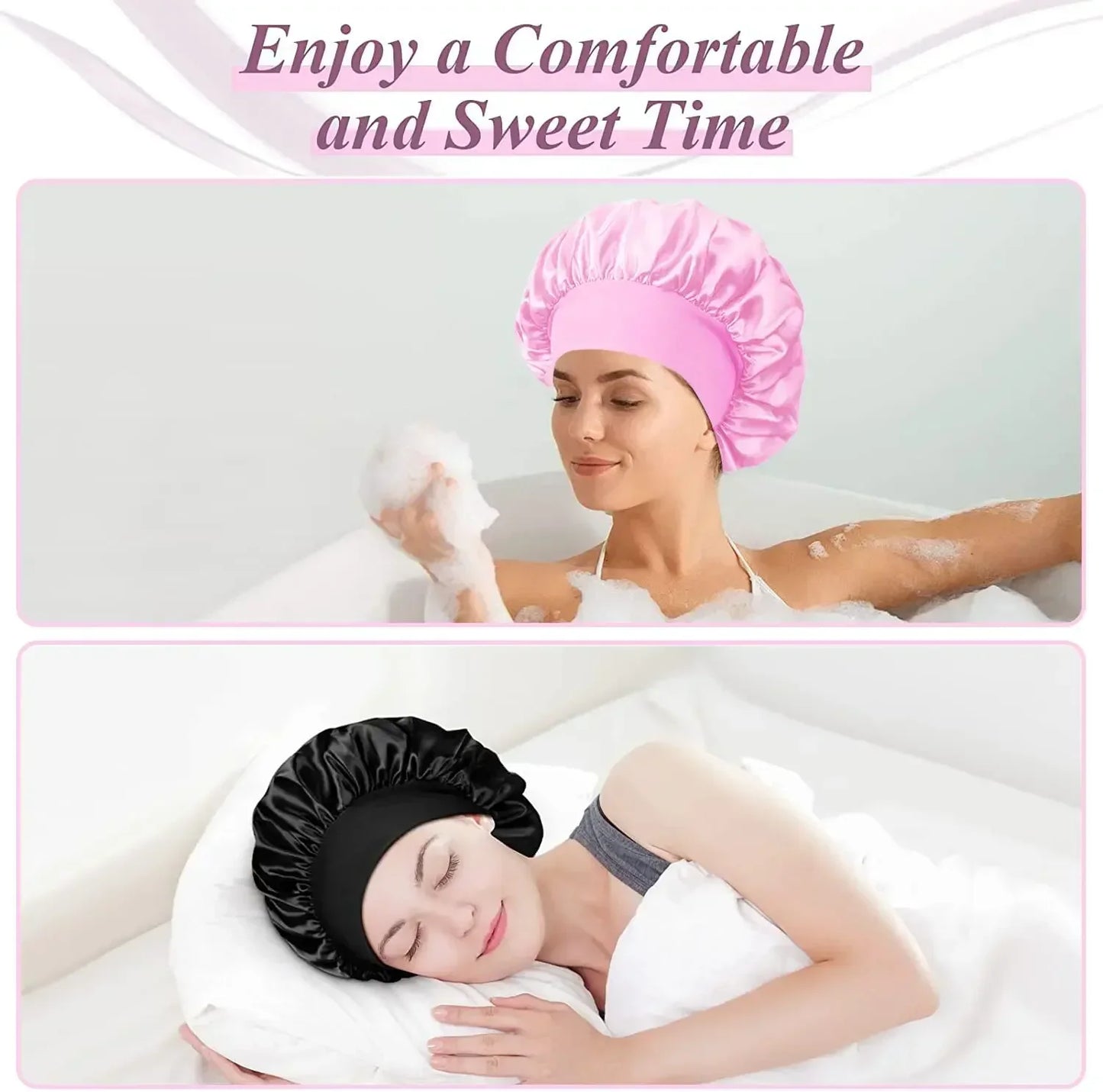 Bonnet doublé en Satin de soie douce, 1 pièce, grand Bonnet de cheveux en Satin, Bonnet de douche de sommeil domestique, couverture enveloppante pour cheveux longs, outil de Salon de coiffure