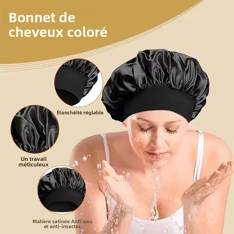 Bonnet doublé en Satin de soie douce, 1 pièce, grand Bonnet de cheveux en Satin, Bonnet de douche de sommeil domestique, couverture enveloppante pour cheveux longs, outil de Salon de coiffure