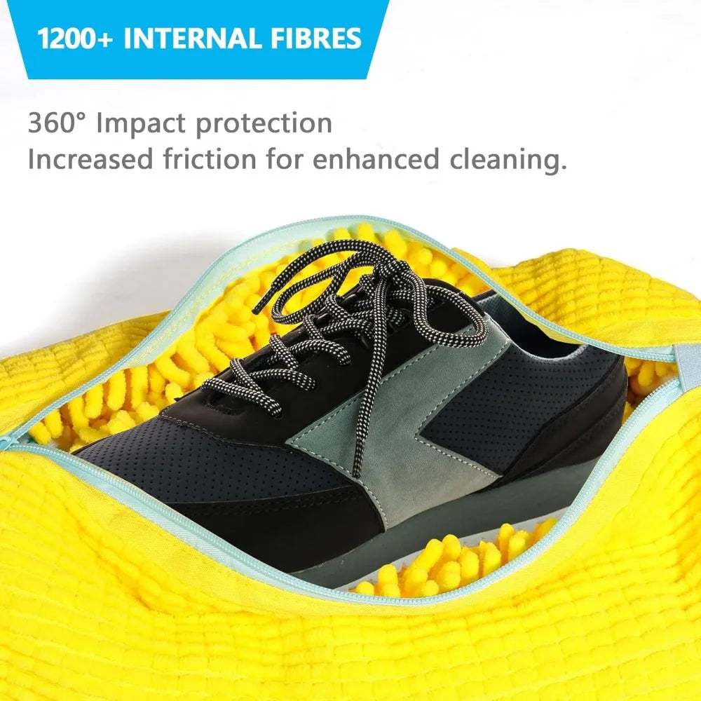 Sac de Machine à laver les chaussures Durable pour tous les Types de chaussures-jaune avec fermeture éclair bleue, idéal pour les baskets et les chaussures décontractées, sac de lavage du linge