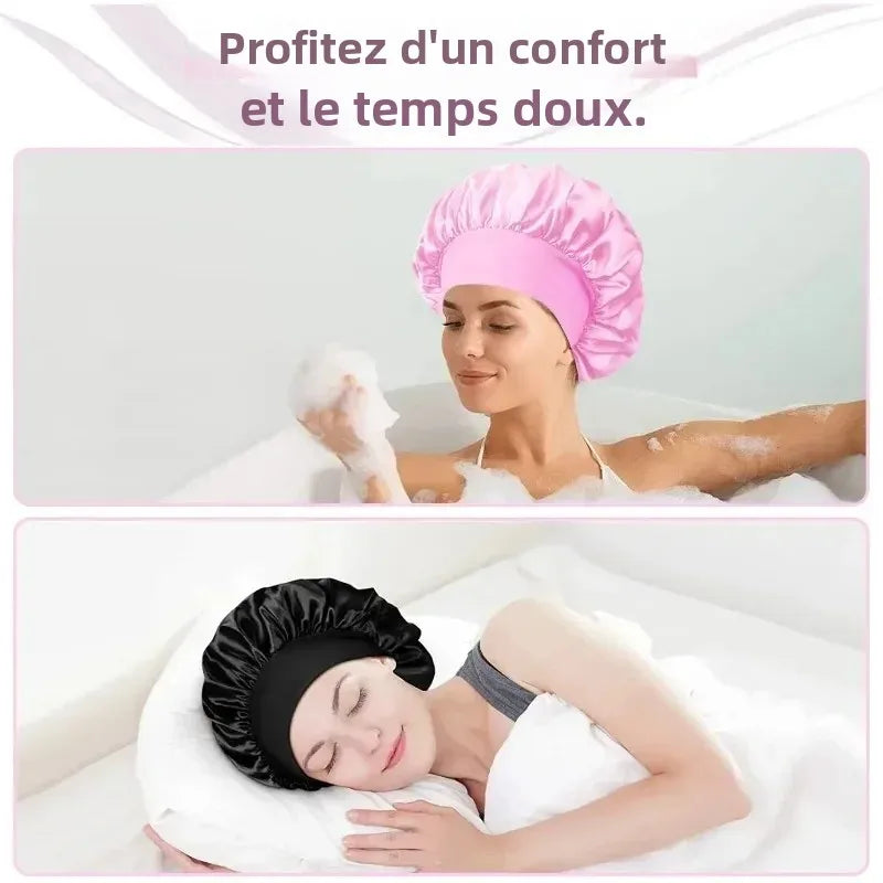 Bonnet doublé en Satin de soie douce, 1 pièce, grand Bonnet de cheveux en Satin, Bonnet de douche de sommeil domestique, couverture enveloppante pour cheveux longs, outil de Salon de coiffure