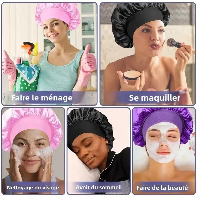 Bonnet doublé en Satin de soie douce, 1 pièce, grand Bonnet de cheveux en Satin, Bonnet de douche de sommeil domestique, couverture enveloppante pour cheveux longs, outil de Salon de coiffure