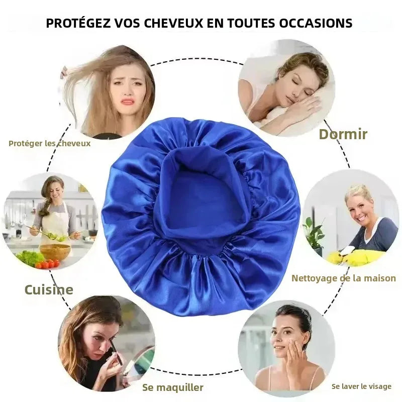 Bonnet doublé en Satin de soie douce, 1 pièce, grand Bonnet de cheveux en Satin, Bonnet de douche de sommeil domestique, couverture enveloppante pour cheveux longs, outil de Salon de coiffure