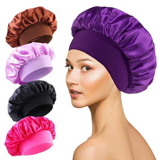 Bonnet doublé en Satin de soie douce, 1 pièce, grand Bonnet de cheveux en Satin, Bonnet de douche de sommeil domestique, couverture enveloppante pour cheveux longs, outil de Salon de coiffure